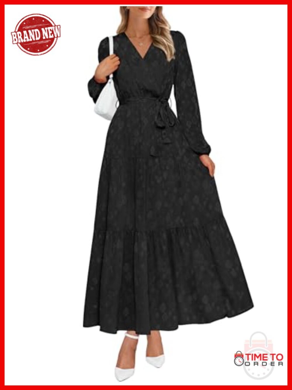 Womens Long Sleeve Boho Floral Wrap Maxi Dress Tiered Ruffle V-Neck Casual